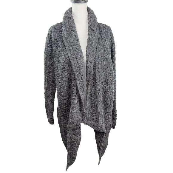 BLARNEY WOOLLEN MILLS Gray Merino Wool Cardigan Cable Knit Ireland Sweater small - Picture 1 of 6